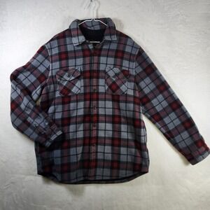 Freedom Foundry Sherpa Lined Flannel Shirt Jacket Gray Red Plaid‎ Men's L Warm